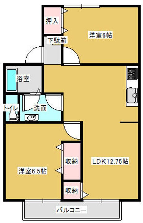 奈良県奈良市学園中3丁目(アパート)の賃貸物件Bの間取り