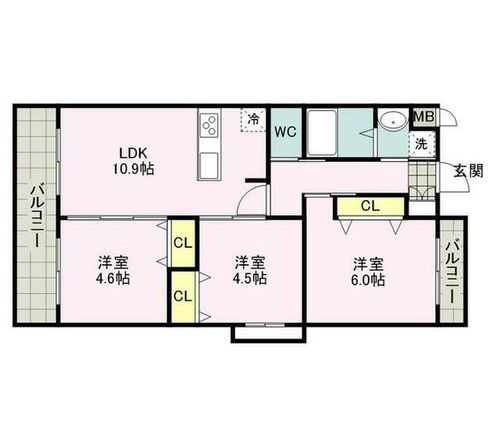 福岡県福津市花見の里3丁目(マンション)の賃貸物件の間取り