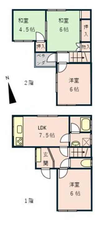 兵庫県神戸市北区南五葉4丁目(一戸建)の賃貸物件の間取り