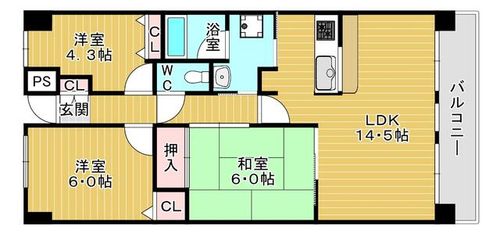 大阪府大阪市都島区東野田町5丁目(マンション)の賃貸物件の間取り