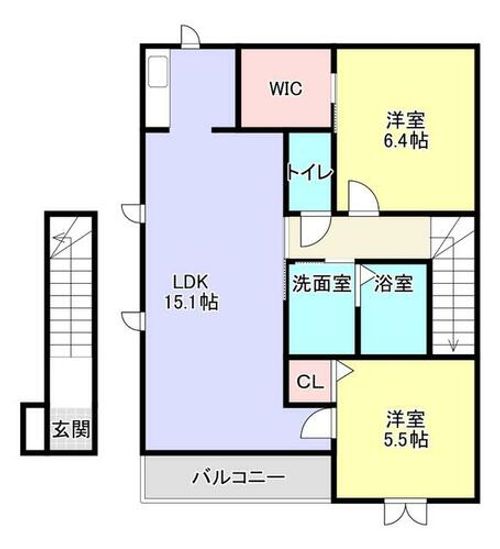 福岡県遠賀郡岡垣町中央台2丁目(アパート)の賃貸物件の間取り
