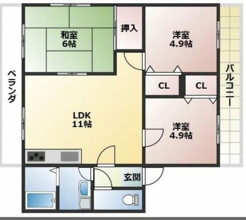 大阪府交野市私部4丁目(マンション)の賃貸物件の間取り