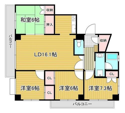 福岡県北九州市小倉南区守恒1丁目(マンション)の賃貸物件の間取り