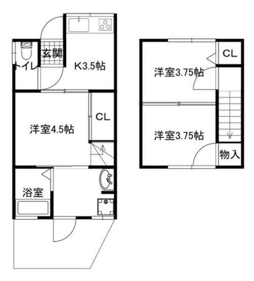 京都府京都市山科区西野山桜ノ馬場町(テラスハウス)の賃貸物件の間取り