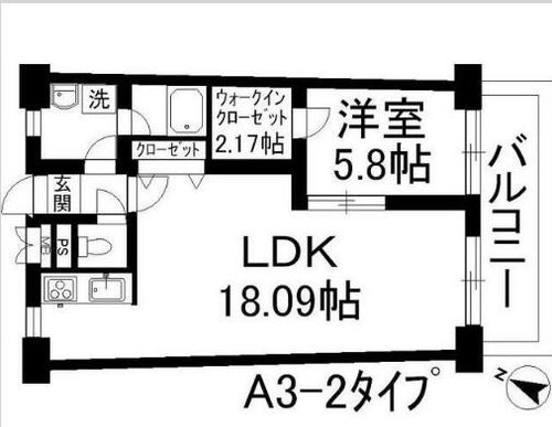 福岡県福岡市博多区住吉2丁目(マンション)の賃貸物件の間取り