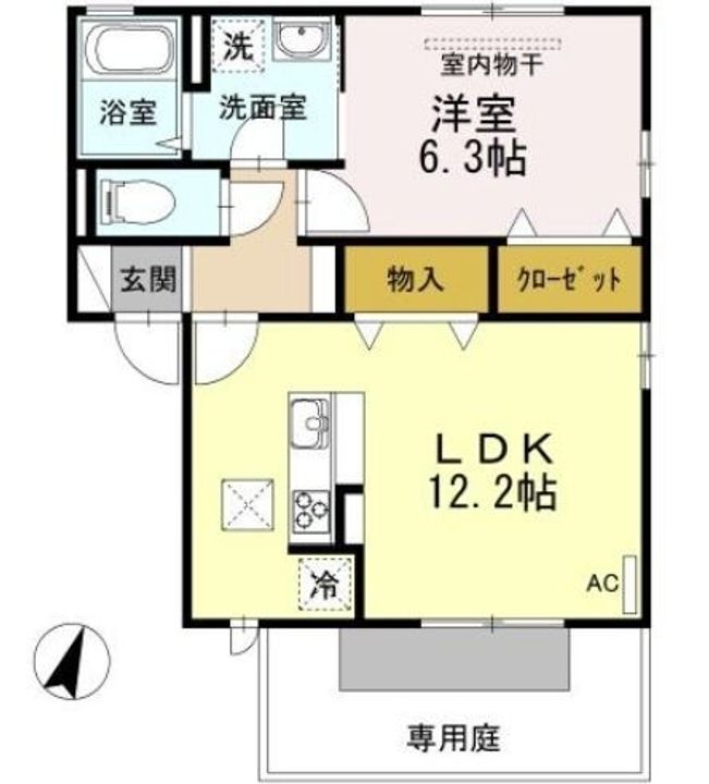 アンジュール山北 A棟102の間取り