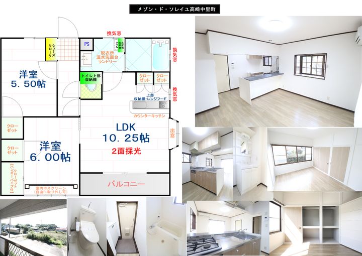 メゾン・ド・ソレイユ高崎中里町 高崎イオンモール車8分 10帖LDK・脱衣洗面がGOOD102の間取り
