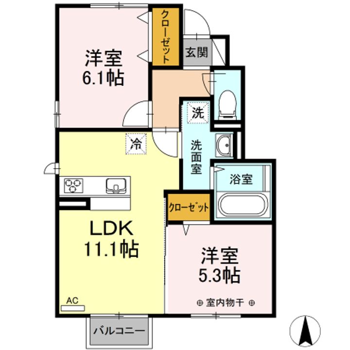 セジュール東通102の間取り