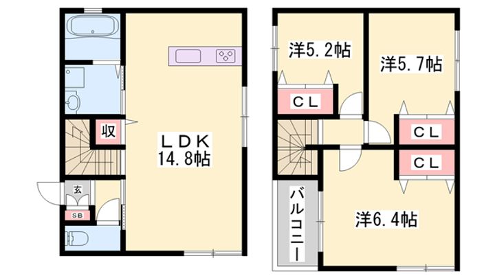 兵庫県姫路市飾磨区中島1(一戸建)の賃貸物件1の間取り