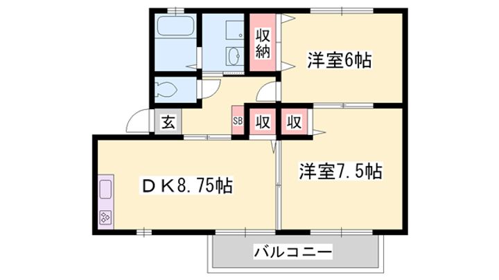 きん・こん・館 B棟105の間取り