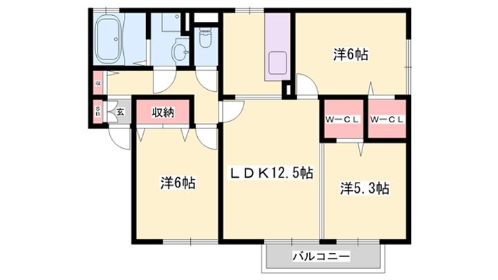 アミカル コート A棟A102の間取り