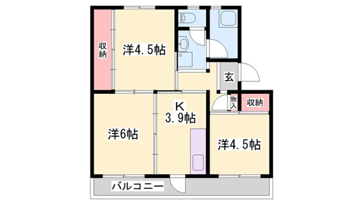 ビレッジハウス志染16-204の間取り