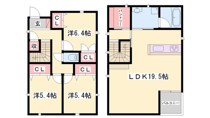 兵庫県姫路市飾磨区今在家北1丁目(一戸建)の賃貸物件2の間取り