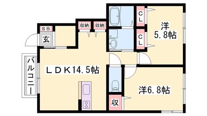 Coral Court 飾磨 A棟の間取り