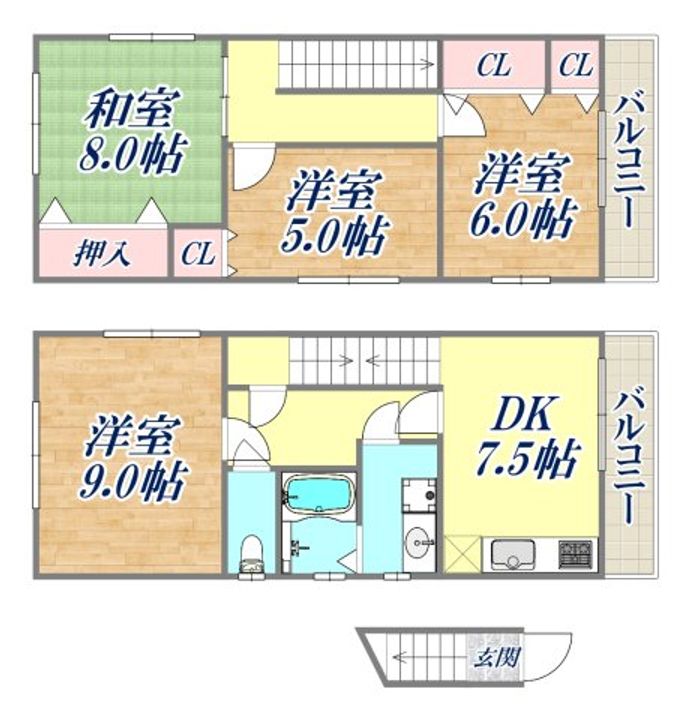 兵庫県神戸市灘区友田町4丁目(一戸建)の賃貸物件の間取り