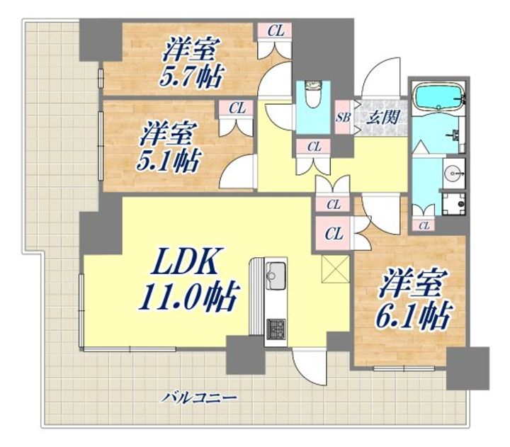 プラウドタワー神戸県庁前の間取り