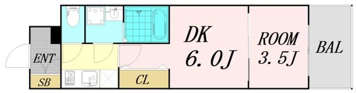 大阪府大阪市中央区谷町1丁目(マンション)の賃貸物件の間取り