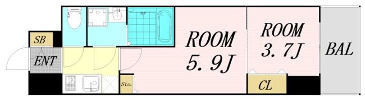 大阪府大阪市中央区谷町1丁目(マンション)の賃貸物件の間取り