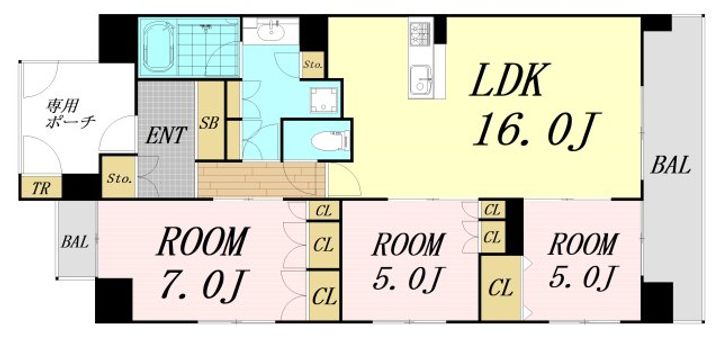 大阪府大阪市中央区日本橋2丁目(マンション)の賃貸物件の間取り