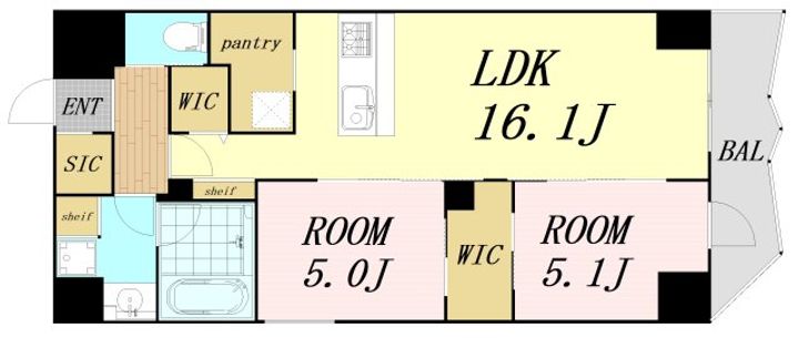 大阪府大阪市中央区北新町(マンション)の賃貸物件の間取り