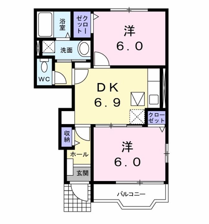 岡山県倉敷市玉島阿賀崎4丁目(アパート)の賃貸物件の間取り