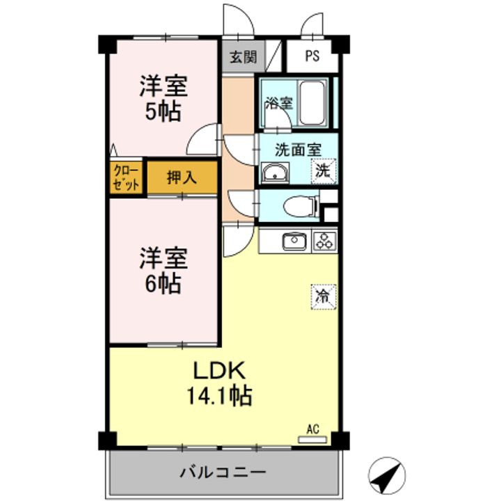 岡山県倉敷市中島(マンション)の賃貸物件103の間取り