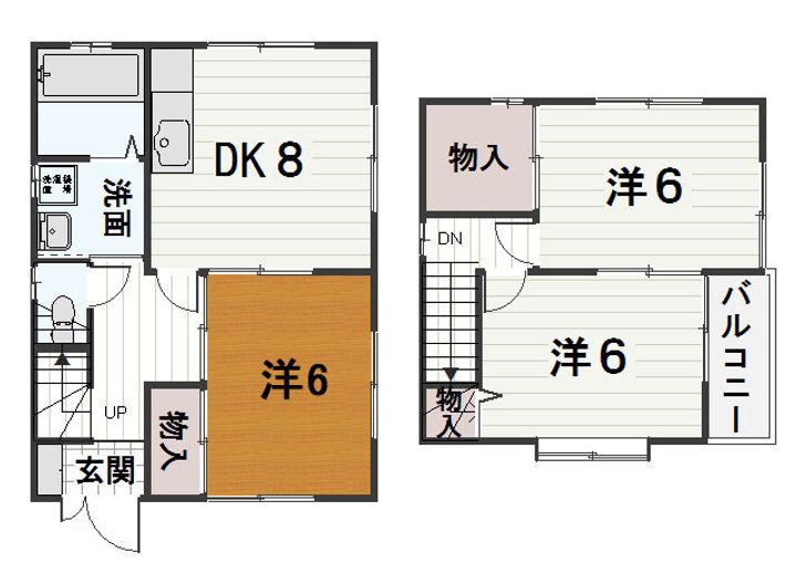広島県福山市東手城町3丁目(アパート)の賃貸物件Bの間取り