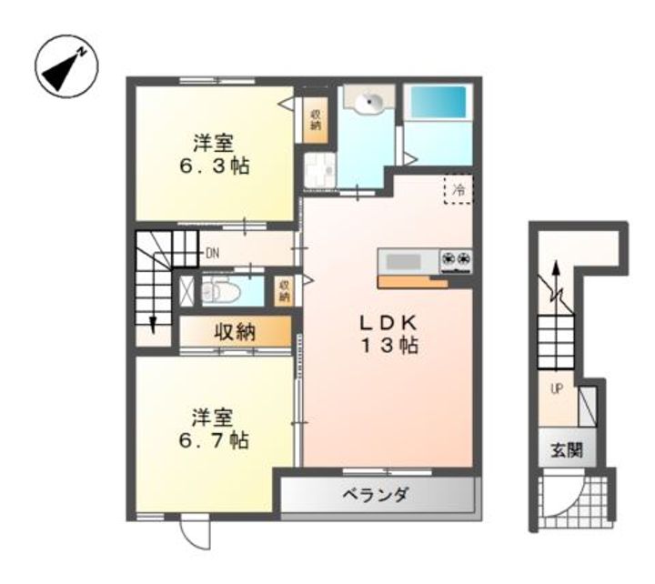 岡山県倉敷市中島(アパート)の賃貸物件の間取り