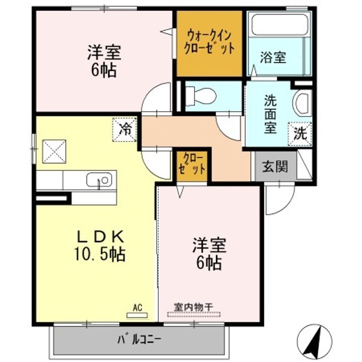 岡山県浅口市鴨方町六条院東(アパート)の賃貸物件の間取り