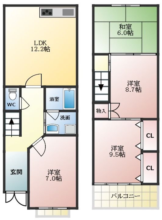 大阪府藤井寺市津堂2丁目(一戸建)の賃貸物件の間取り