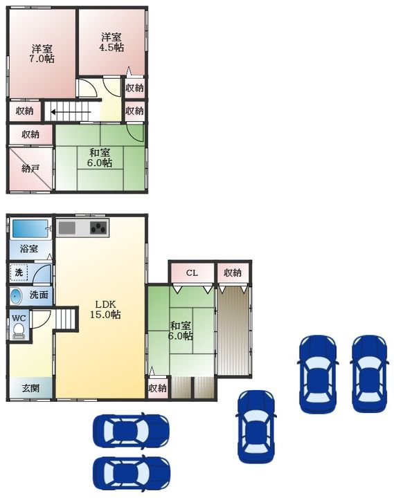 大阪府藤井寺市野中3丁目(一戸建)の賃貸物件の間取り