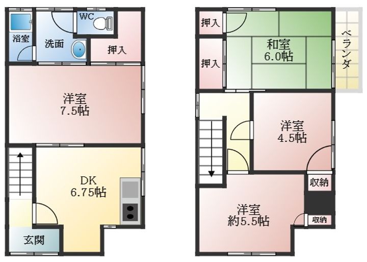 大阪府松原市田井城2丁目(一戸建)の賃貸物件の間取り