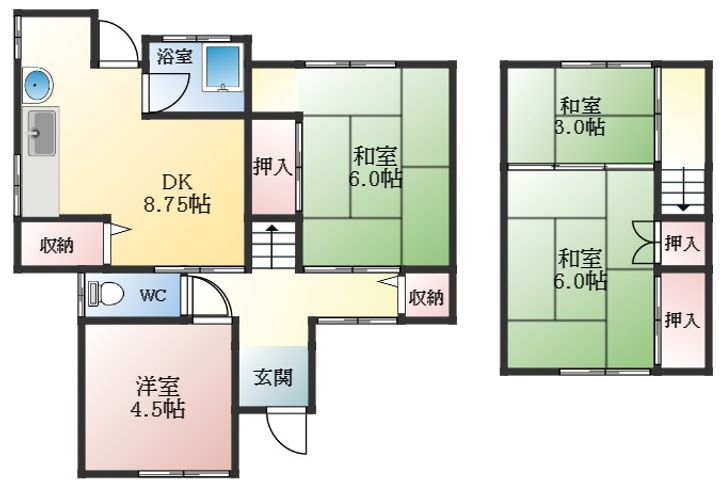 大阪府富田林市須賀3丁目(一戸建)の賃貸物件の間取り