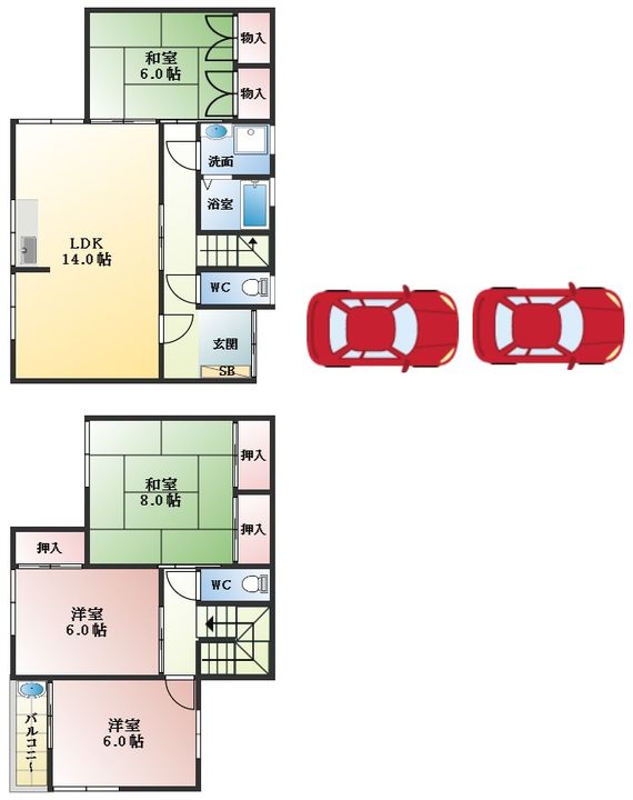 大阪府羽曳野市島泉5丁目(一戸建)の賃貸物件の間取り