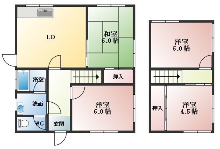 大阪府富田林市山手町(一戸建)の賃貸物件の間取り