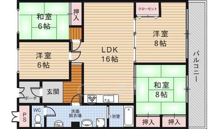 大阪府箕面市小野原東6丁目の賃貸マンションの間取り