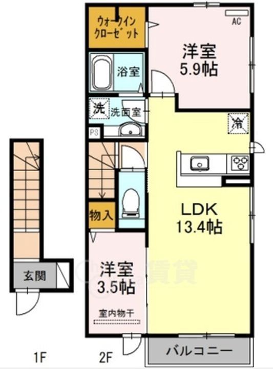 大阪府箕面市小野原東1丁目の賃貸アパートの間取り