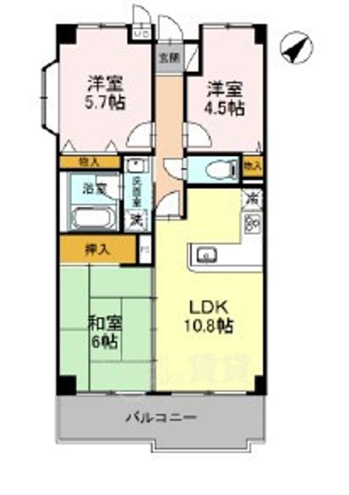 兵庫県宝塚市平井1丁目の賃貸マンションの間取り