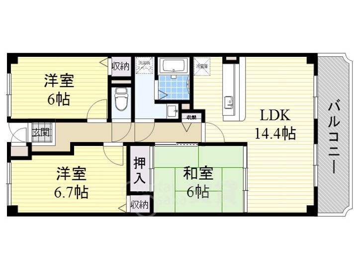大阪府箕面市新稲7丁目の賃貸マンションの間取り