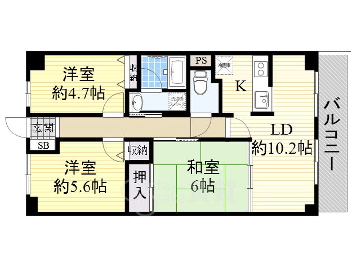 大阪府池田市上池田2丁目の賃貸マンションの間取り