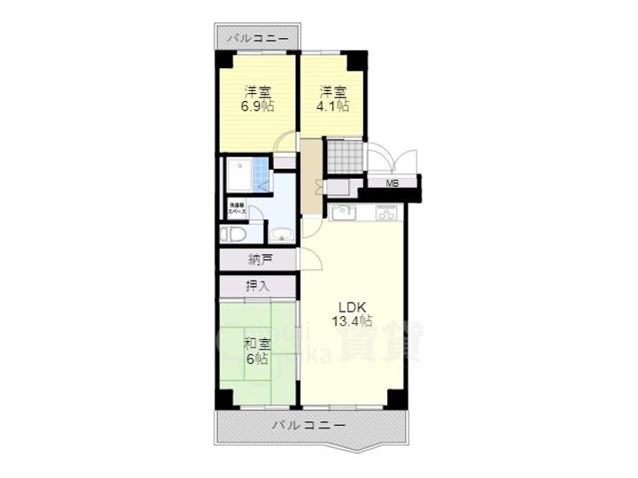 大阪府吹田市新芦屋上の賃貸マンションの間取り