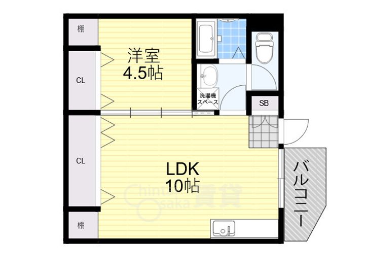 大阪府箕面市牧落5丁目の賃貸マンションの間取り