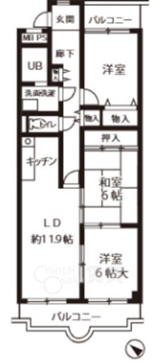 大阪府吹田市朝日が丘町(マンション)の賃貸物件の間取り