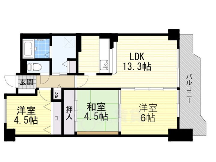 大阪府豊中市上新田1丁目の賃貸マンションの間取り