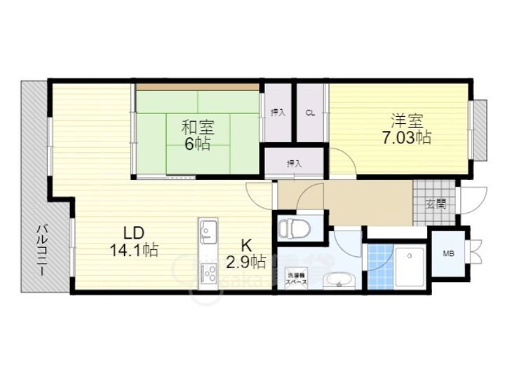大阪府豊中市北緑丘2丁目の賃貸マンションの間取り