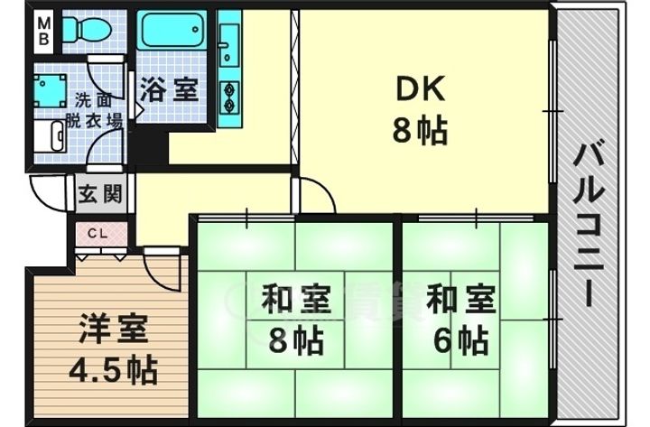 大阪府茨木市東太田2丁目の賃貸マンションの間取り