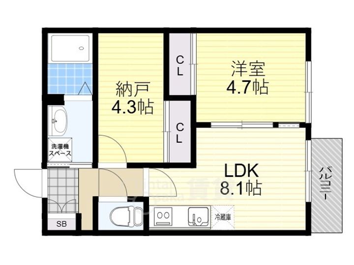 大阪府吹田市山田北の賃貸アパートの間取り