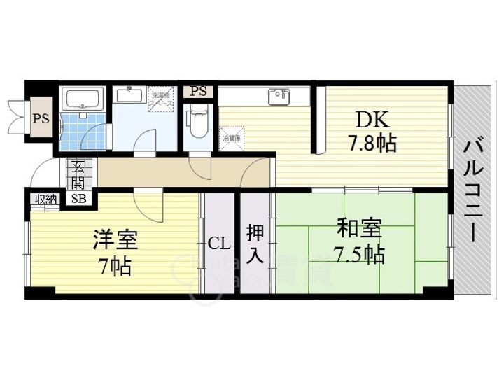 大阪府茨木市東太田1丁目の賃貸マンションの間取り