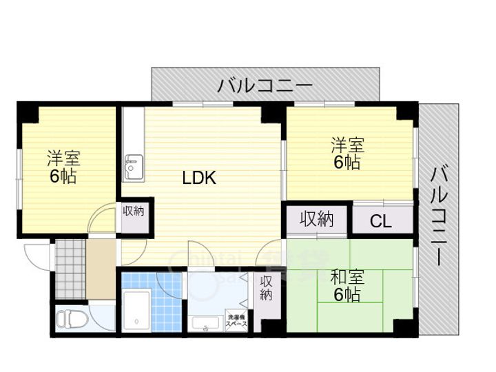大阪府吹田市山田東1丁目の賃貸マンションの間取り