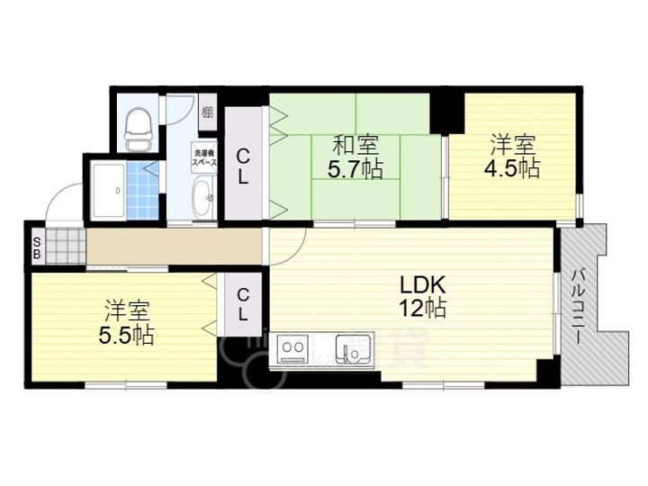 大阪府大阪市淀川区宮原1丁目の賃貸マンションの間取り